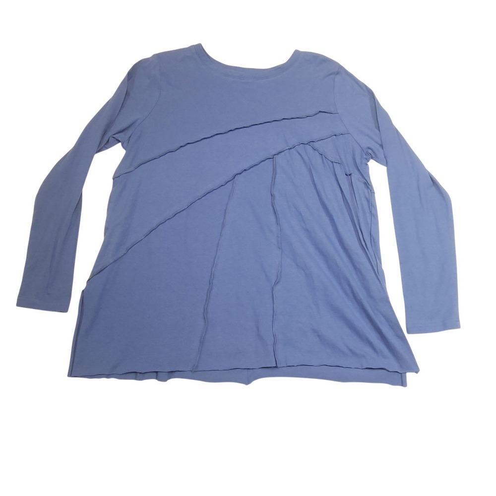 Easel Los Angeles Womens Medium Blue Raw Edge Seam Long Sleeve Flared Tunic Top